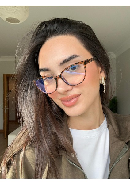 Nancy Vog Leopar Cat Eye 56 Ekartman Çekik Blue Block Mavi Işık Korumalı Cam Değişebilir Erkan Gözlüğü modelleri