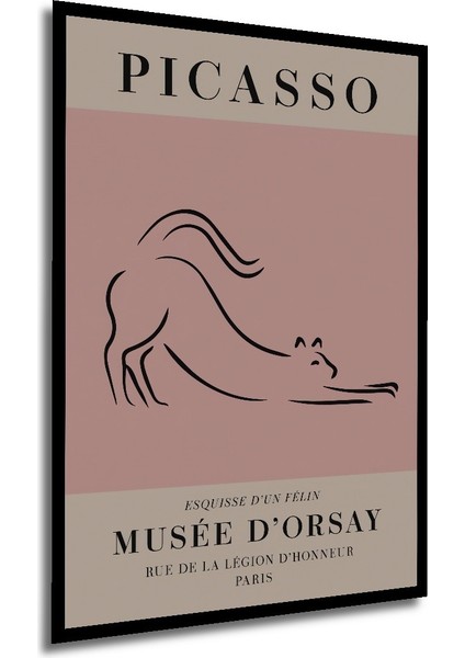 Dekoratif Ahşap Dikdörtgen Tablo Picasso Kedi Çizimi Çerçeve Görünümlü modelleri