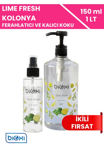 ® Lime Fresh 80° Kolonya 1 LT Sprey Başlıklı + 150 ML - Ferah Lime Kokusu ile Etkin Hijyen ve Uzun Süreli Ferahlık
