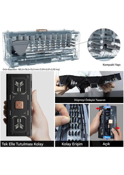 180 In 1 Torx Hassas Tornavida Seti – Profesyonel Elektronik Tamir Kiti Manyetik
