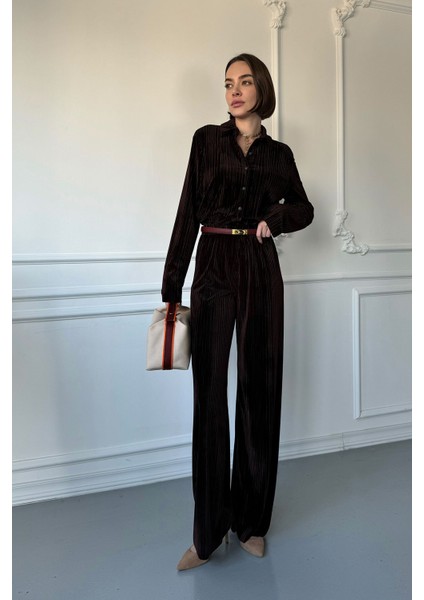 Kadife Premium Takım- Kahverengi