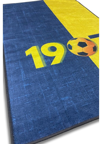 1907 Sarı Lacivert Halı Dijital Baskılı Dokuma Kaymaz Tabanlı Yıkanabilir Futbol Taraftar Halısı Genç Odası Fenerbahçe Halısı fırsatları