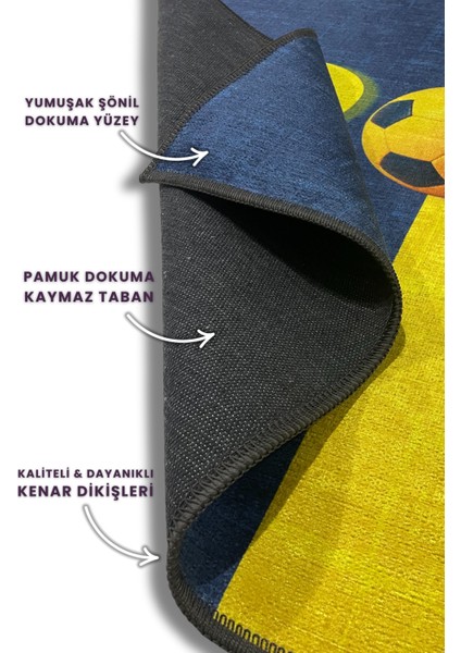 1907 Sarı Lacivert Halı Dijital Baskılı Dokuma Kaymaz Tabanlı Yıkanabilir Futbol Taraftar Halısı Genç Odası Fenerbahçe Halısı indirimleri