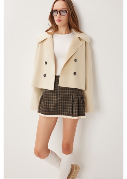 Kruvaze Kısa Kaşe Kaban LRG0053 Krem modelleri