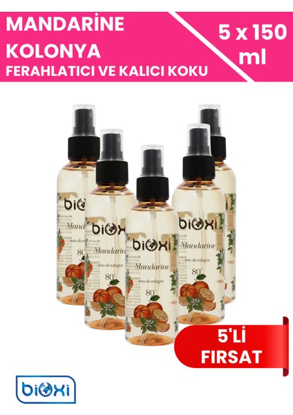 Mandarin 80° Kolonya 150 ml x 5 Adet - Ferah Mandalina Kokusu ile Ekonomik Hijyen Paketi