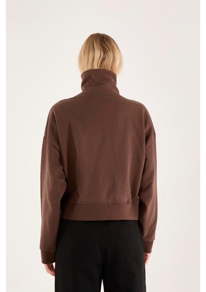 %100 Pamuk Fermuarlı Yüksek Yakalı Kadın Sweatshirt modelleri