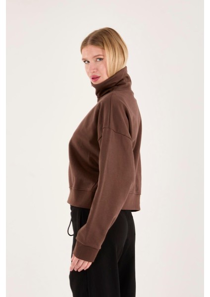 %100 Pamuk Fermuarlı Yüksek Yakalı Kadın Sweatshirt fırsatları