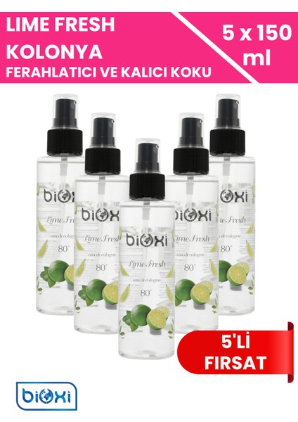 Lime Fresh 80° Kolonya 150 ml x 5 Adet - Ferah Lime Aroması ile Uygun Fiyatlı Hijyen Paketi