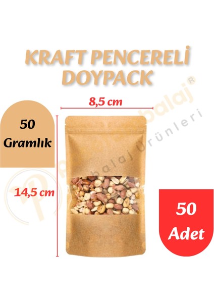 Kraft Pencereli Doypack 8,5X14,5X6 cm (50 Adet)