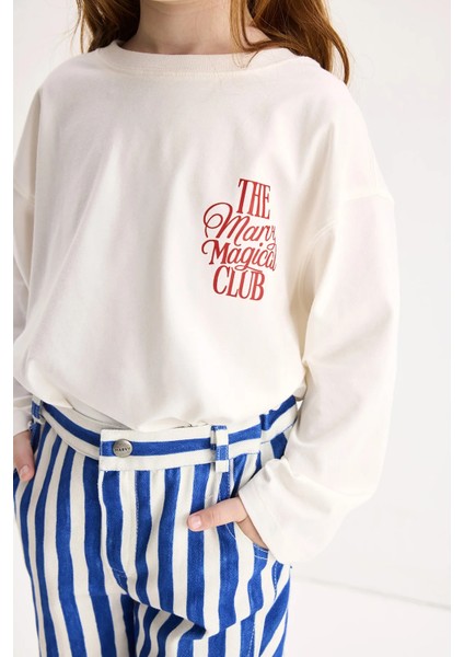 The Marvy Magical Club Ekru Baskılı Uzun Kollu Tshirt