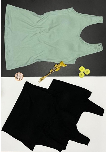 Kadın Atlet Sütyenli V Yaka Modal 1 Adet Siyah, 1 Adet Yeşil Pedli Atlet-Bluz-T-Shirt (Kota) modelleri