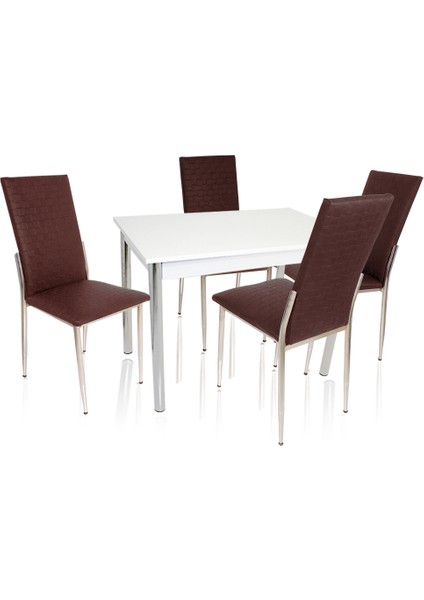 Akasya Gözde Mutfak Masa Takımı (Deri) - Kahve