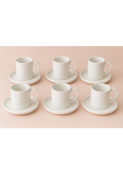 6 Lı Kahve Fıncan Takımı -90 ml Modern Beyaz Porselen-Düz