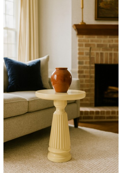 Krem Renk Masif Ahşap Mantar Sehpa – Şık ve Minimal Tekli Yan Sehpa