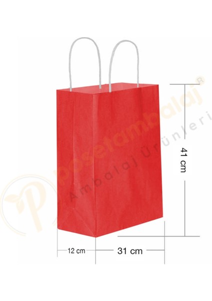 Kırmızı Kraft Çanta Büyük Boy 31X12X41 cm 25 Adet