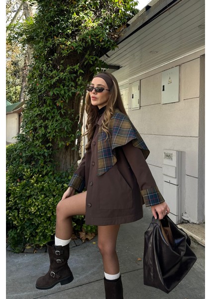 Kahverengi Ekose Garnili Trençkot - 7620 indirimleri