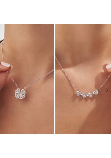 Mıknatıslı Gümüş Yonca Kolye Çelik modelleri