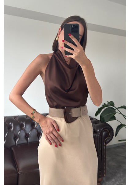 Premium Saten Bluz- Kahverengi indirimleri