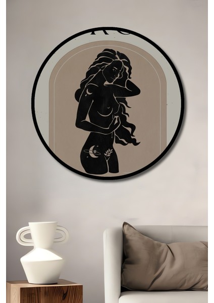 Dekoratif Ahşap Yuvarlak Çerçeve Görünümlü Tablo Başak Burcu