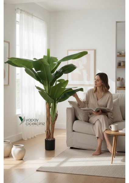 145 cm 13 Dallı Islak Görünüm Yoğun Iri Yapraklı Yapay Muz Ağacı