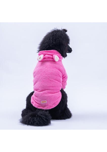 Pembe Lucca Teddy Hoodie Ayı Kulaklı Peluş Orta Büyük Irklar Köpek Kıyafeti Köpek Sweati