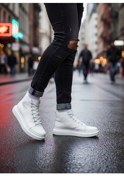 Bağcıklı Erkek Sneaker Bot Beyaz (Beyaz Taban) fiyatları