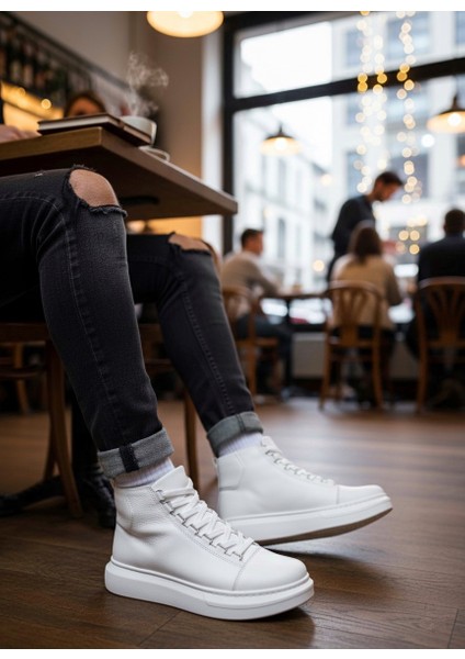 Bağcıklı Erkek Sneaker Bot Beyaz (Beyaz Taban) fırsatları
