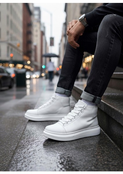 Bağcıklı Erkek Sneaker Bot Beyaz (Beyaz Taban) indirimleri