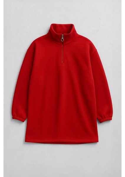 Kadın Yarım Fermuar Içi Polarlı Kırmızı Sweat Elbise fiyatları