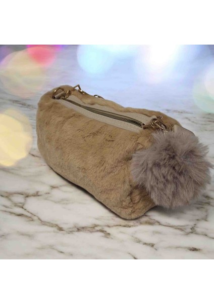 Shyne Peluş Ponpon Detaylı Omuz&makyaj &kalemlik Kullanıma Uygun Çanta