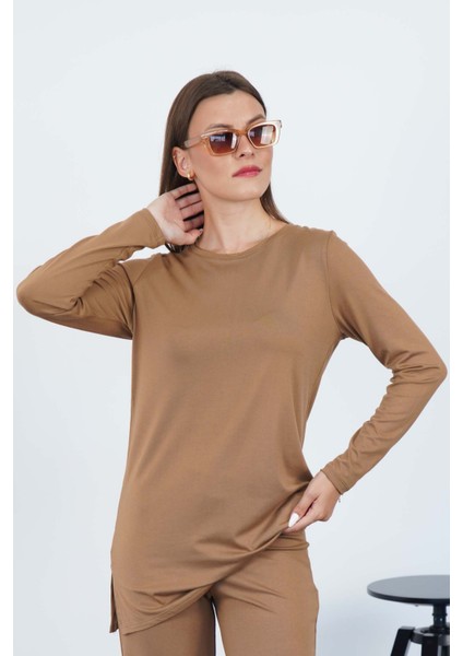Kadın Viskon Full Likra Tunik-Tarçın