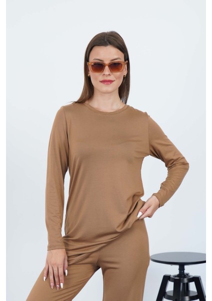 Kadın Viskon Full Likra Tunik-Tarçın