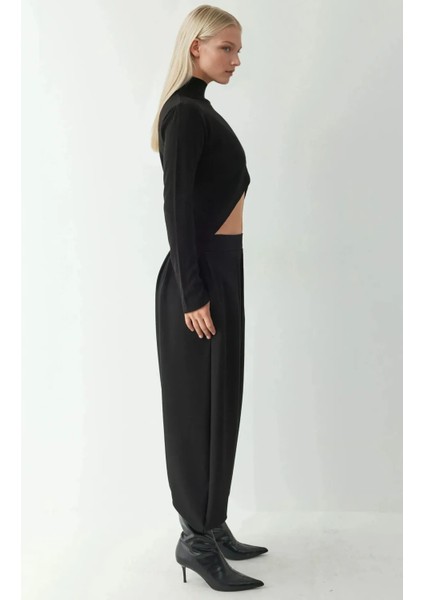 Kadın Cepli Modal Touch Şalvar Pantolon Siyah