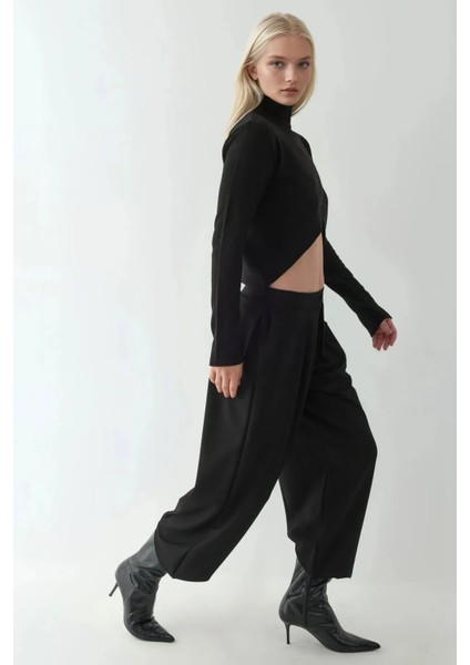 Kadın Cepli Modal Touch Şalvar Pantolon Siyah