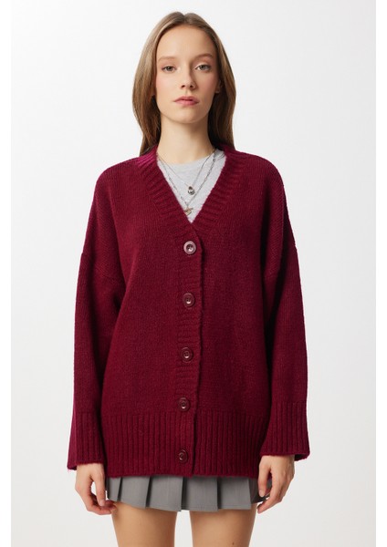 Oversize Düz Örgü Triko Hırka LNF0027 Bordo fırsatları
