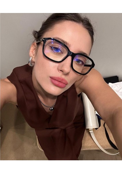 Tor Köşeli Siyah Unisex Kadın Erkek Mavi Işık Korumalı Gözlük Cam Değişir