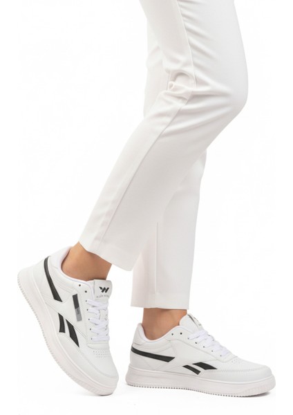Beyaz Siyah Bağcıklı Unisex Spor Ayakkabı