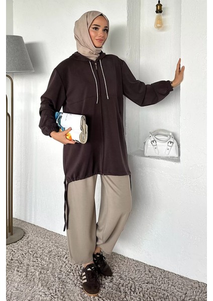 Kapüşonlu Sırt Nakışlı Tesettür Tunik P-00018847