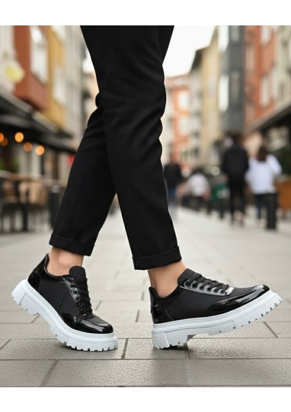 Bağcıklı Paraşüt Detaylı Erkek Günlük Ayakkabı Siyah (Beyaz Taban)