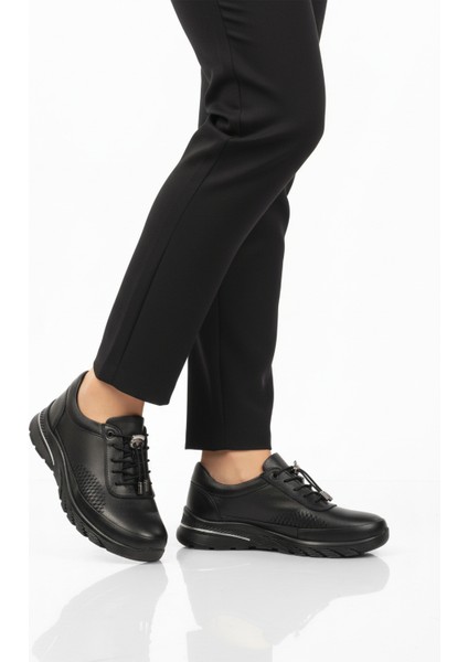 Siyah Hakiki Deri Kadın Casual Ayakkabı