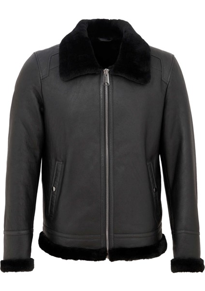 Siyah Hakiki Deri Erkek Hakiki Deri Mont - E23BKM310474-D51