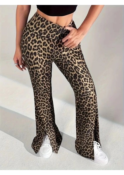 Mdb Kadın Yüksek Bel Leopar Desenli Yırtmaçlı Dalgıç Tayt fiyatları