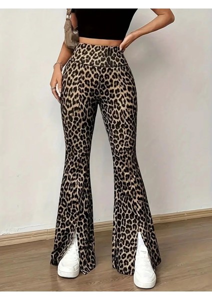 Mdb Kadın Yüksek Bel Leopar Desenli Yırtmaçlı Dalgıç Tayt fırsatları
