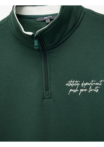 Şardonlu Uzun Kollu Kolej Nakışlı Renk Kontrastlı Yarım Fermuarlı Sweatshirt fırsatları