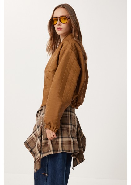 Fermuarlı Kısa Kapitone Ceket LDM0014 Kahverengi modelleri