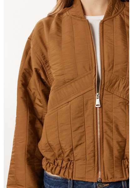 Fermuarlı Kısa Kapitone Ceket LDM0014 Kahverengi indirimleri