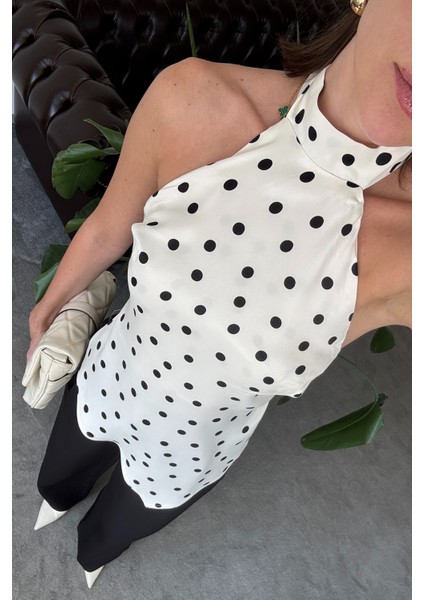 Puantiyeli Premium Tasarım Bluz- Ekru