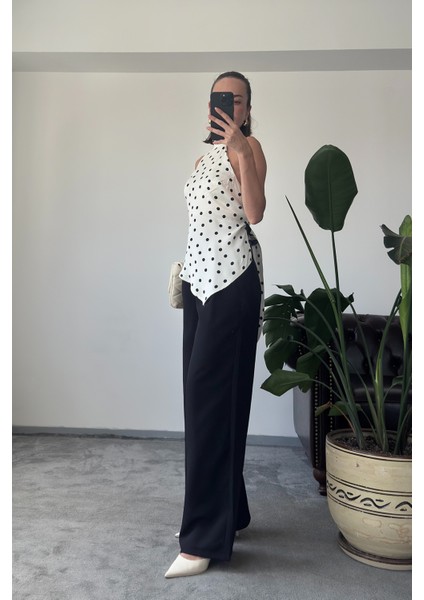 Puantiyeli Premium Tasarım Bluz- Ekru