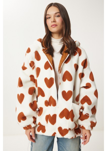 Kapüşonlu Kalpli Peluş Mont LRI0005 Bisküvi Ekru fırsatları