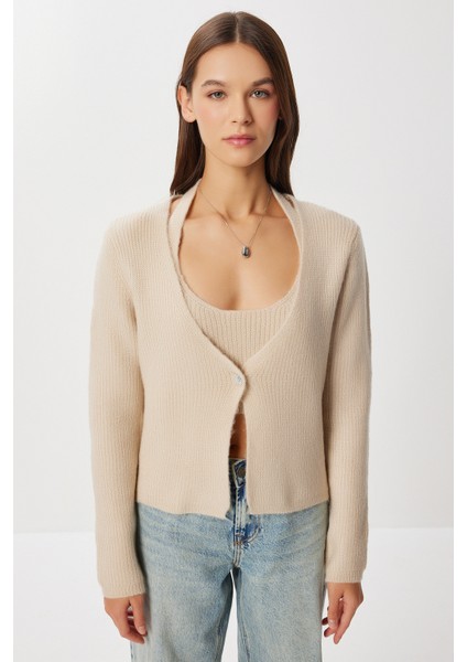 2'li Triko Bluz-Hırka Takım LAN0078 Bej fiyatları